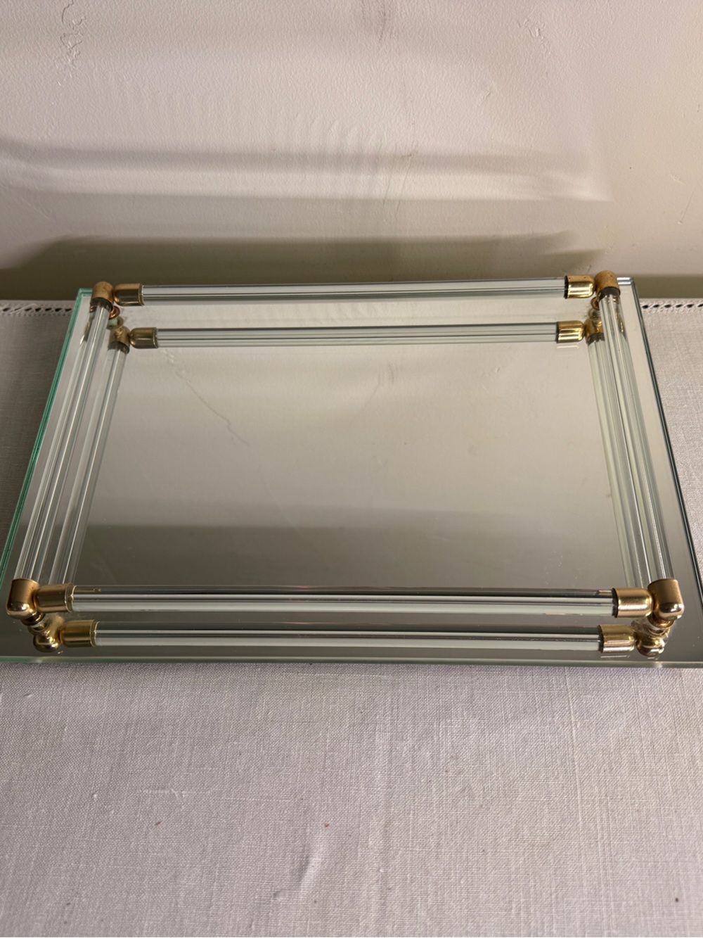 Glass and Brass Vanity Tray - Clear Glass with Gold Accents